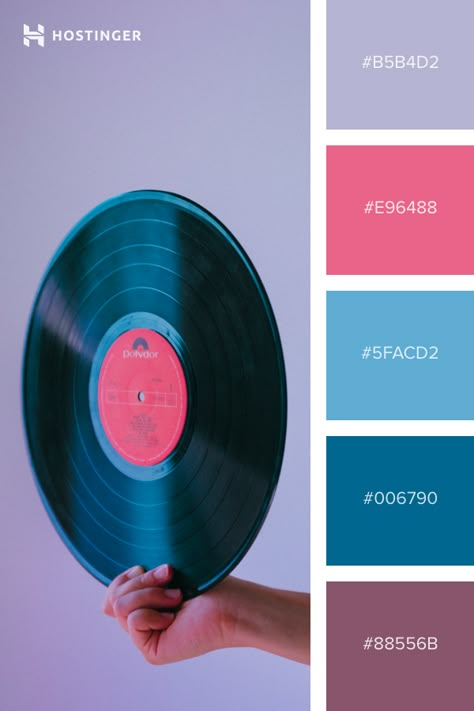 #B5B4D2 #E96488 #5FACD2 #006790 #88556B Good Web Design, Vinyl Disc, Color Design Inspiration, Color Palette Challenge, Best Website Design, Colors Inspiration, Color Pallete, Fun Website Design, Pastel Colour Palette