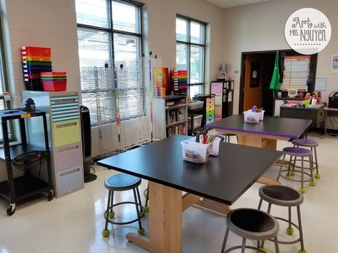 The lesson plan blog of sixth-year elementary art teacher Mrs. Nguyen. Art Room Layout, Art Classroom Layout, Art Room Design, Art Room Aesthetic, Church Nursery Decor, High School Art Room, Art Classroom Organization, Art Room Organization, Art Room Posters