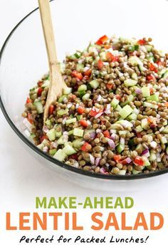 Lentils Vegan, Potluck Salad, Packed Lunches, Packed Lunch, Lentil Salad, Lentil Recipes, Healthy Veggies, Skinny Taste Recipes, Make Ahead Meals