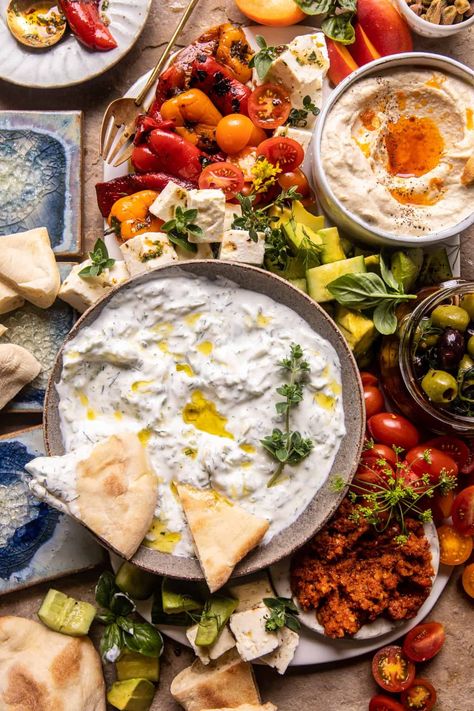 Easy Mediterranean Mezze Platter. - Half Baked Harvest Mediterranean Mezze, Mezze Platter, Half Baked Harvest Recipes, Whipped Goat Cheese, Party Food Platters, Harvest Recipes, Half Baked, Half Baked Harvest, Great Appetizers