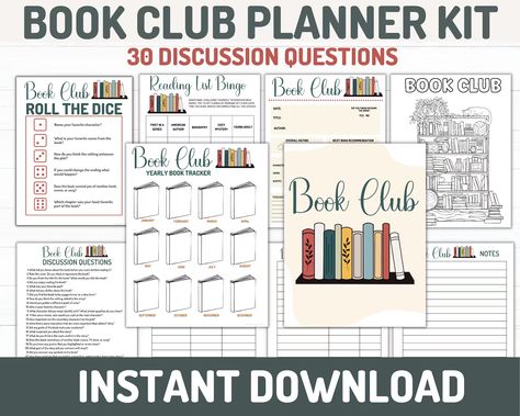 Book Club Planner Bundle Printable Instant Download Book - Etsy Book Club Planner, Book Club Template, Book Club Journal, Book Club Printables, Book Club Discussion Questions, Book Club Activities, Book Club Discussion, Library Games, Discussion Prompts