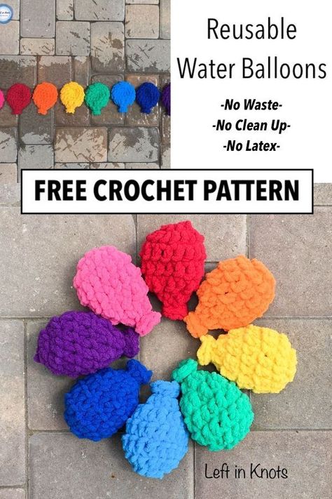 Use this free crochet pattern to make a set of these reusable water balloons in a day for a summer full of fun! This quick project is reusable, eco-friendly, and latex-free! They sell great at craft fairs and make fun gifts and party favors. #crochetwaterballoons #crochetpattern Crochet Water Balloons, Crochet Zig Zag, Crochet Projects To Sell, Crochet Quotes, Reusable Water Balloons, Crochet Craft Fair, Crochet Project Free, Crochet Game, Quick Crochet Projects