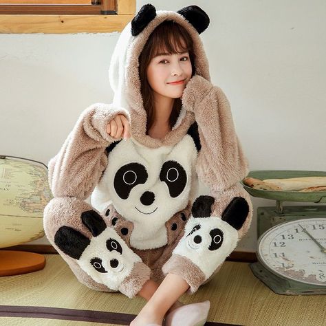 Cute overalls for women are great for the fall season or during the winter season! This Kawaii Panda Hoodie Ears Onesie Pajama Sweater is a cute korean outfits casual for women. Velvet Loungewear, Winter Pjs, Winter Loungewear, Cow Costume, Cute Sleepwear, Pajama Suit, Baby Tees Y2k, Onesie Pajamas, Y2k Baby Tee