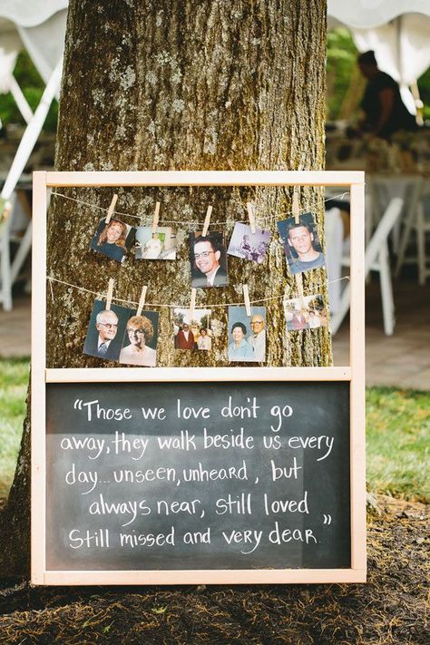 Honor deceased relatives and friends by setting up a photo display with a special message at the reception | The Brauns Boda Mexicana, Wedding Wishes, Here Comes The Bride, Wedding Planners, Hippie Style, Loved Ones, Marry Me, Country Wedding, Unique Weddings