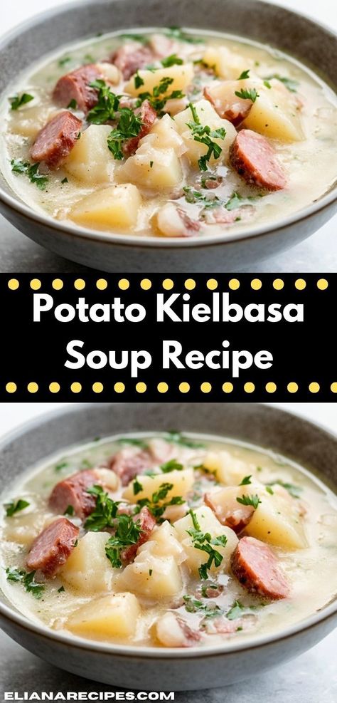 Potato Kielbasa Soup, Kielbasa Potato Soup, Potato Kielbasa, Kilbasa Sausage Recipes, Kielbasa Soup, Kielbasa And Potatoes, Healthy Soup Recipe, Sausage Potato Soup, Creamy Potatoes