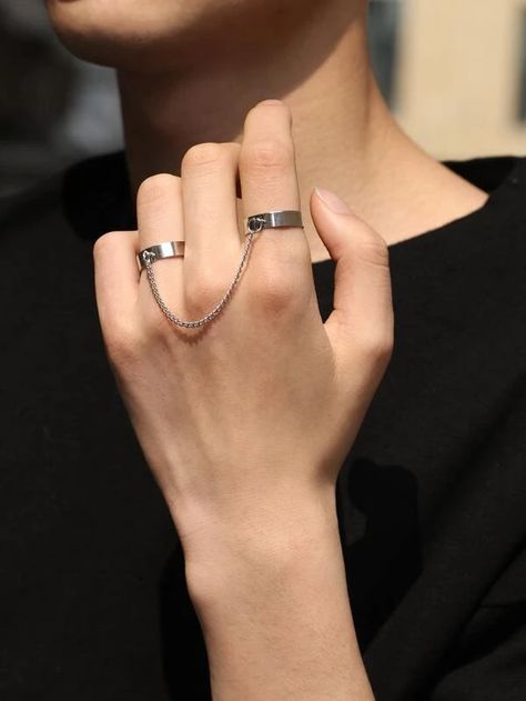 Men Chain Detail Ring | SHEIN USA Edgy Jewelry, Detailed Ring, Wide Rings, Charm Rings, Hand Jewelry, Girly Jewelry, Stylish Jewelry, Chains For Men, Pretty Jewellery