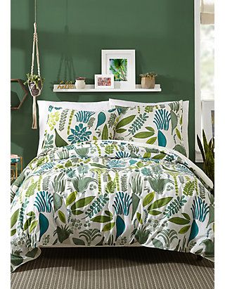 Justina Blakeney by Makers Collective Jardin Duvet Set | belk Green And Leopard Bedroom, Leopard Bedroom, Duvet Covers Urban Outfitters, Unique Duvet Covers, Affordable Bedding Sets, Ralph Lauren Bedding, Small Watercolor, Teal And Green, Justina Blakeney