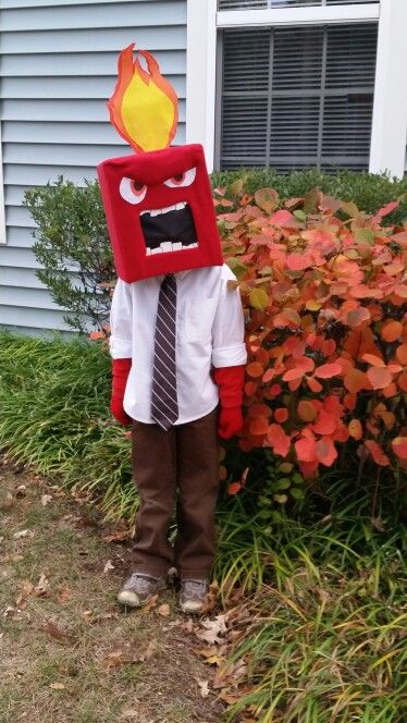 Inside Out. Homemade Anger Costume. Halloween 2015. Diy Inside Out Halloween Costumes, Diy Anger Inside Out Costume, Anger Inside Out Halloween Costume, Anger From Inside Out Costume, Boys Diy Costume, Diy Inside Out Costume, Inside Out Diy Costumes, Inside Out 2 Costume, Boys Halloween Costume Ideas