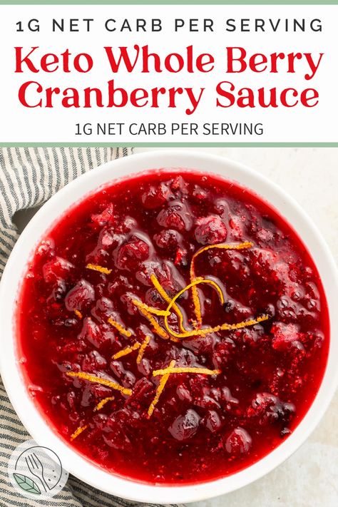 With only 1g net carb per serving, this simple yet delicious keto cranberry sauce belongs on your low carb or reduced sugar holiday table! Made with fresh whole cranberries, a keto-friendly sweetener, and a little optional orange zest, no one would ever guess this homemade cranberry sauce is also sugar free! Paleo Cranberry Sauce, Sugar Free Cranberry Sauce, Fresh Cranberry Sauce, Thanksgiving Side Dishes Healthy, Easy Cranberry Sauce, Cranberry Orange Sauce, Fresh Cranberry, Cranberry Sauce Recipe, Roast Turkey