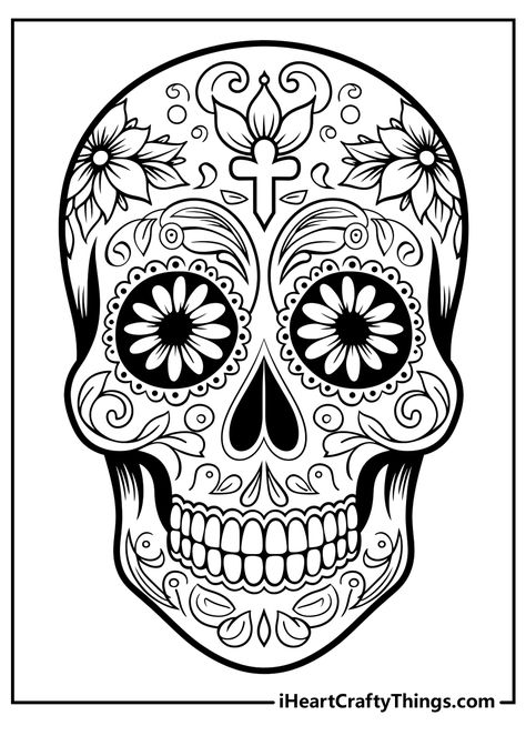 Sugar Skull Tattoos, Skull Template, Skull Coloring, Skull Color, Skull Coloring Pages, Day Of The Dead Art, Sugar Skull Design, Day Of The Dead Skull, Mexican Skulls