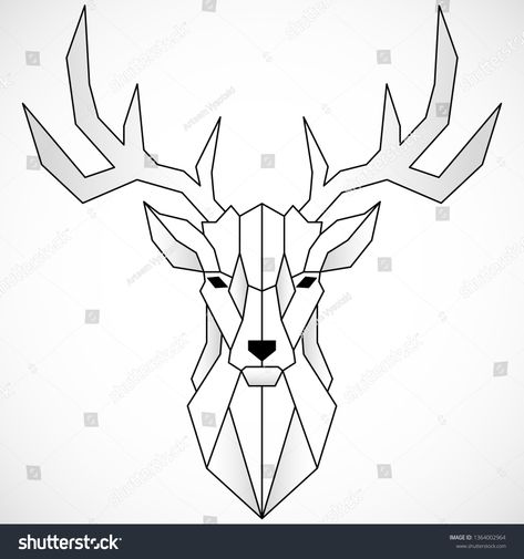 Deer Geometric, Geometric Deer Head, Animal Vector Illustration, Drawing 101, Geometric Art Animal, Deer Graphic, Deer Drawing, Animal Vector, Deer Tattoo