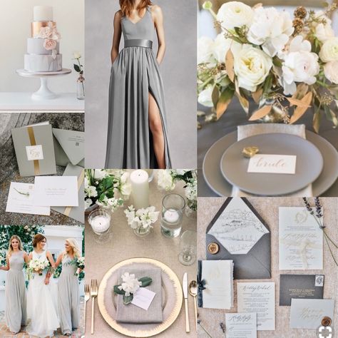 Wedding inspiration, wedding color palette, gray and gold wedding,white gray and gold wedding colors Grey Gold Wedding Theme, Grey And Gold Wedding Decor, White Gold Silver Wedding Theme, Grey And Silver Wedding Theme, Gray White And Gold Wedding Theme, Grey White And Gold Wedding Decor, Wedding Themes Gray, Gold And Silver Wedding Theme, Grey Wedding Theme Colour Palettes