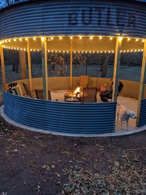 Binzebo, Grain Bin Repurposing | I'm looking for a 12'-16' bin for a grill shed basically | Facebook Grill Shed, Grain Bin Gazebo, Silo Bar, Bin Gazebo, Grain Silo, Yard Project, Side Wall, House Fire, Pole Barn