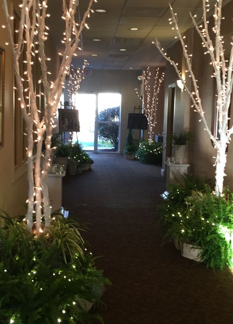 Magical Forest Prom Theme, Lighted Trees Indoor Wedding, Lighted Trees For Wedding Receptions, Christmas Enchanted Forest Theme, Enchanted Forest Hallway Decor, Enchanted Forest Engagement Party, Enchanted Forest Dance Decorations, Fantasy Ball Decorations, Enchanted Christmas Forest