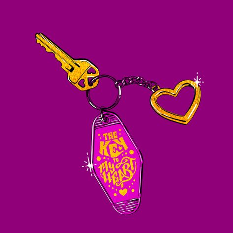 Key Illustration Graphic Design, Keychain Illustration, Girly Graphic Design, Line Graphic Design, Line Graphic, The Key To My Heart, Key Keychain, Tshirt Printing Design, My Community