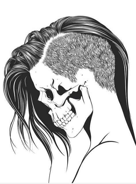 Skull girl with a side shave Hipster Girl Drawing, Pop Art Vintage, Skull Girls, Skull Coloring Pages, Skulls Drawing, Hipster Girls, Skull Illustration, White Drawing, A Skull