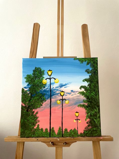 Painting Subjects Ideas, Road Painting Acrylic Easy, Senary Drawing Painting, Park Painting Ideas, Paiting Aesthetic Easy, Pretty Canvas Painting Ideas, Polychromatic Painting, Aethstetic Painting, Things To Paint On Small Canvas