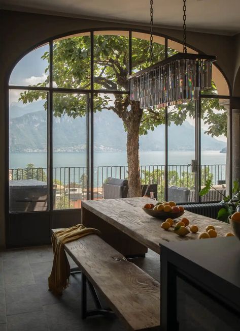 Italy Mansion, Lac Como, Villas In Italy, Black Kitchen Island, Italian House, Italian Lakes, Italian Interior, La Rive, Brass Coffee Table