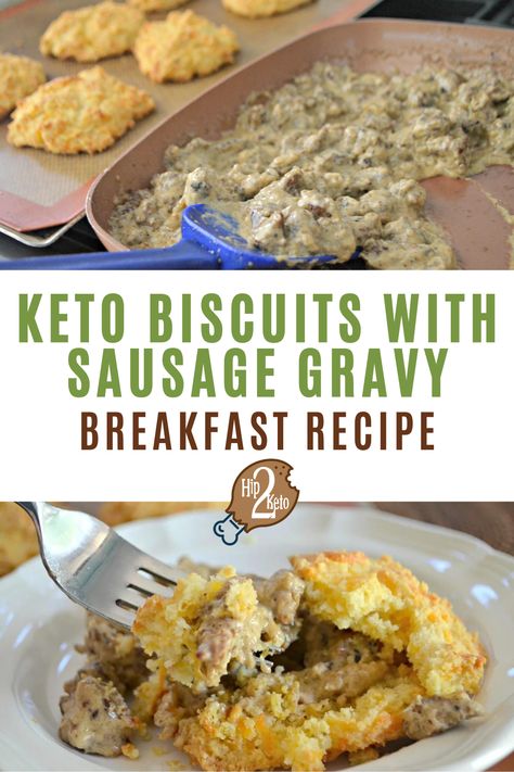 These homemade keto biscuits with sausage gravy is the best keto breakfast. Who doesn't love biscuits? This is a healthier version that is so delicious! Keto Sausage Gravy And Biscuits, Keto Biscuits And Gravy Casserole, Hip2keto Recipes, Keto Biscuits And Gravy, Recipe With Sausage, Keto Comfort Food, Keto Breakfast Muffins, Sausage Gravy And Biscuits, Best Keto Breakfast