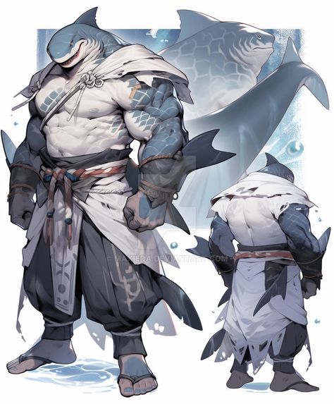 Shark Dnd Character, Dnd Sharkfolk, Shark Knight, Shark Character Design, Shark Pirate, Shark Man, Dragon Artwork Fantasy, Bleach Fanart, Black Artwork