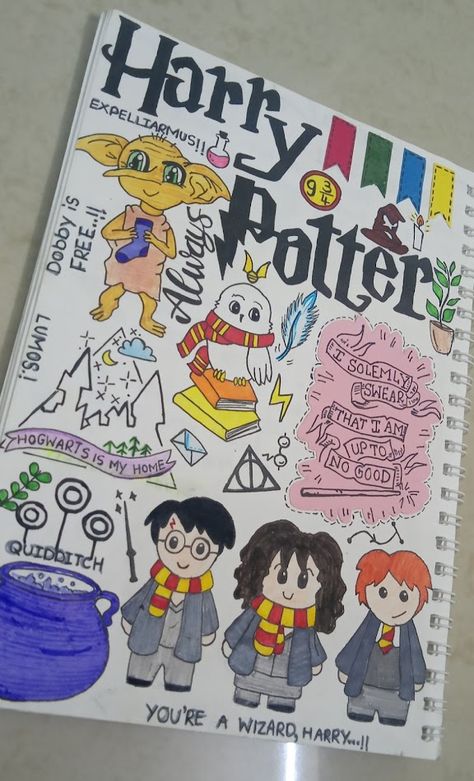 Harry Potter Themed Journal Idea 9¾ ⚯ 🗲 Expecto Patronum~ ⁺˚⋆｡°✩₊ Harry Potter Doodles, Harry Potter Diary, Harry Potter Drawings Easy, Bullet Journal November, Journal November, Harry Potter Sketch, Harry Potter Scrapbook, Harry Potter Journal, Harry Potter Art Drawings