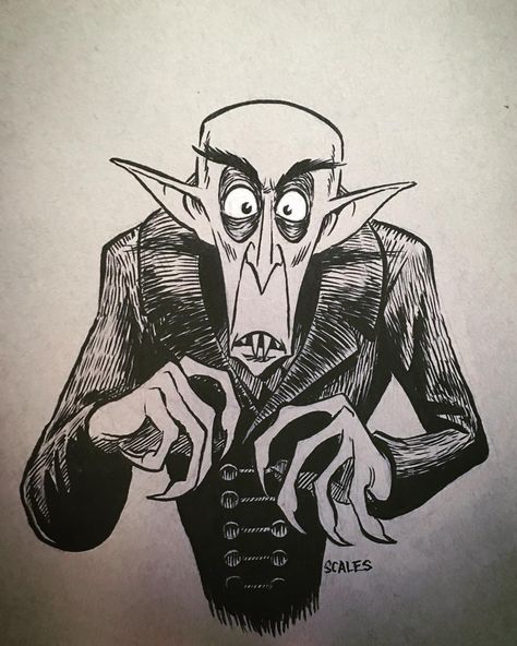 Inktober day 15- Nosferatu. This original ink drawing sold but check my etsy shop daily for new Inktober updates- link in my profile #illustration #inktober2018 @inktober #halloween #drawlloween2018 #drawloween #cartoon #characterdesigner  #animation #inktober #dracula #vampire #nosferatu #horror Dracula Cartoon, Frankenstein Pictures, Vampire Nosferatu, Vampire Cartoon, Profile Illustration, Monster Sketch, Vampire Drawings, Horror Cartoon, Halloween Figures