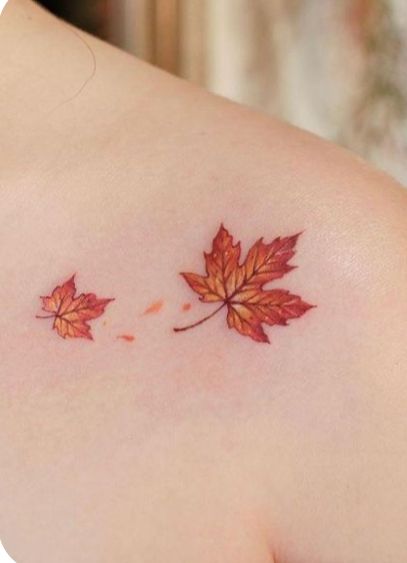 Fall Tree Tattoo Autumn, Autumn Leaves Tattoo Design, Fall Lover Tattoo, Fall Related Tattoos, Fall Watercolor Tattoo, Cute Autumn Tattoos, Fall Themed Tattoos For Women, Red Leaf Tattoo, Small Fall Tattoos