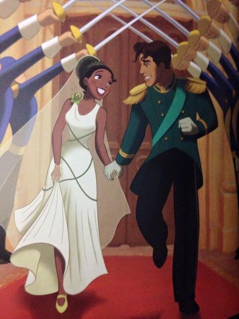 Tiana and Prince Naveen's Wedding Day First Disney Princess, Wedding Couple Cartoon, Tiana And Naveen, Tiana Disney, Prince Naveen, Disney Romance, Princesa Tiana, Foto Disney, Animation Disney