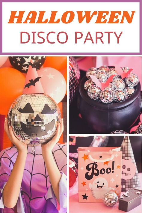 Halloween Skate Party, 70s Theme Halloween Party, Halloween Party Color Schemes, Pink Disco Halloween, Spooky Disco Party, Haunted Disco Party, Halloween 50th Birthday Party, Disco Trunk Or Treat, Halloween Disco Party