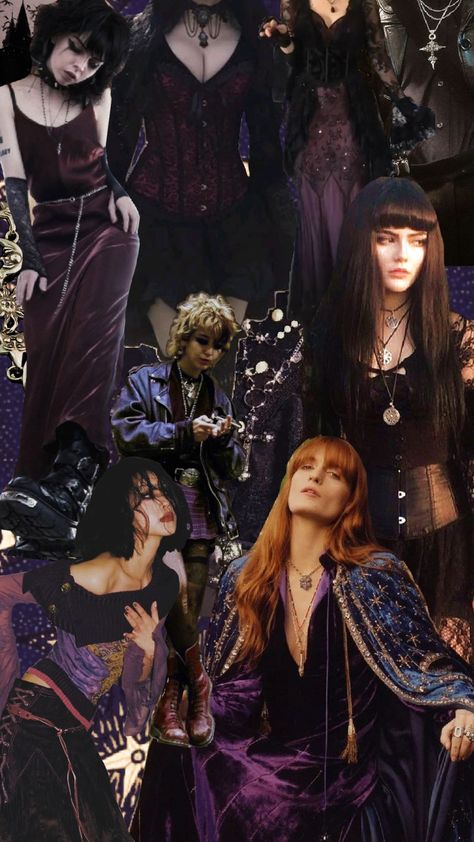 whimsigoth witchy fashion inspiration moodboard Gaudy Fashion Aesthetic, 70s Whimsigoth Outfits, Whimsigoth Hairstyles, Witchy Goth Outfit, Whimsigoth Moodboard, Whimsigothic Fashion, 80s Witch, Whimsigoth Wardrobe, Whimsical Goth Fashion