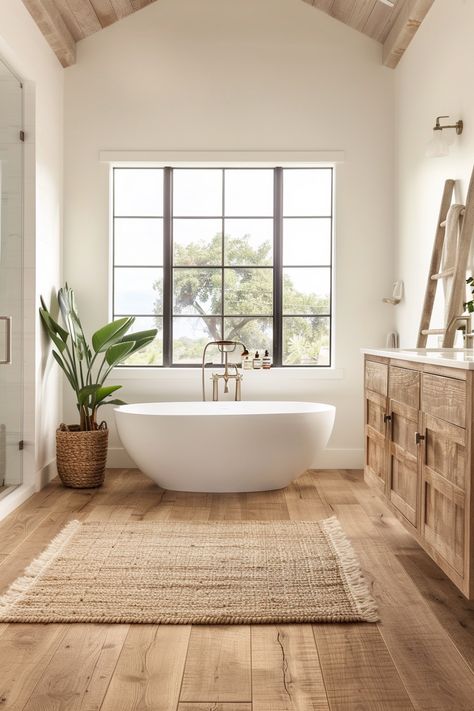 14 Bathroom Flooring Ideas for a Stylish and Functional Space – Everyday Inspo Wood Floors Master Bath, Neutral Bathroom Floor, Lvp Bathroom, Amber Interiors Bathroom, Shower Wood Floor, Modern Organic Bathroom, Bathroom Flooring Ideas, Wood Tile Bathroom Floor, Wooden Bathroom Floor