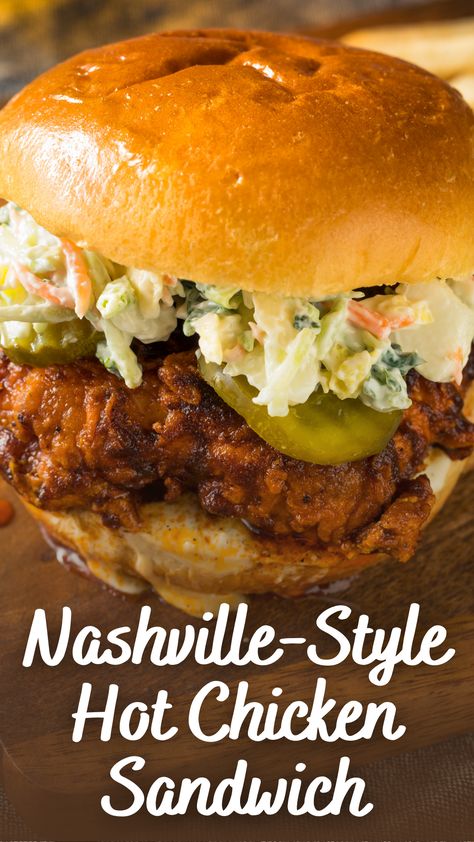 Nashville Style Hot Chicken Sandwich - Appetizers & Entrees Hot Chicken Recipe, Nashville Chicken, Kingsport Tennessee, Tennessee Cabins, Cayenne Pepper Sauce, Hot Chicken Sandwiches, Comeback Sauce, Nashville Restaurants, Tennessee Nashville