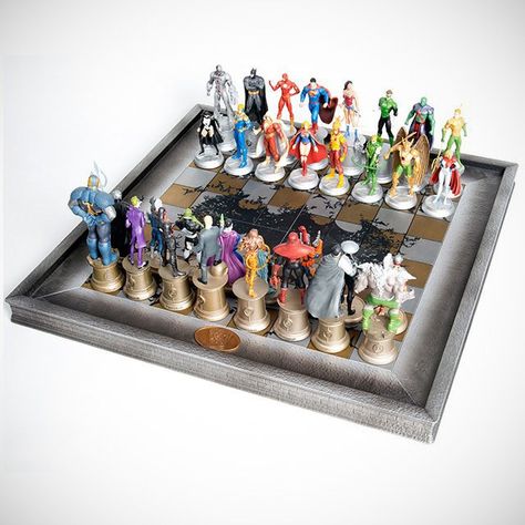 DC Comics Complete Justice League Chess Set #chess, #fun, #game Chess Collection, King Chess Piece, Dc Comics Collection, Chess Set Unique, Auction Projects, The Justice League, Iranian Women Fashion, The Justice, Chess Game