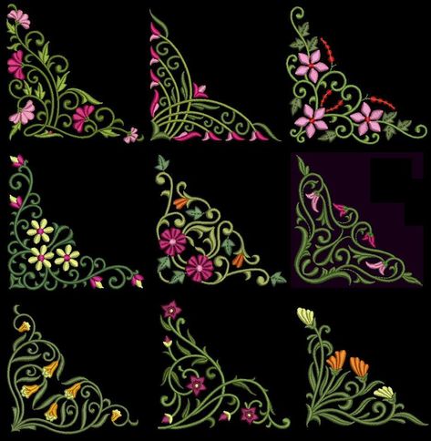 floral corners godenstitchcom ebay Brother Embroidery Design, Free Embroidery Patterns Machine, Embroidery Stabilizer, Motifs Art Nouveau, Flower Pattern Drawing, Sewing Machine Embroidery, Brother Embroidery, Disney Embroidery, Embroidery Patterns Vintage