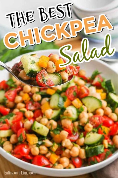 Check Peas Salad, Essen, Best Chickpea Salad, Chic Pea Salad, Easy Salad Dressing Recipes, Chickpea Salad Recipe, Pea Salad Recipes, Colorful Salad, Quick Protein