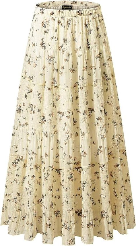 NASHALYLY Women's Chiffon Elastic High Waist Pleated A-Line Flared Maxi Skirts?Flower-203,M at Amazon Women’s Clothing store Long Flower Skirt, Clothing Board, Flare Maxi Skirt, Long Skirt Summer, Clueless Outfits, Chanel Perfume, Everyday Fashion Outfits, Flower Skirt, Boho Skirts