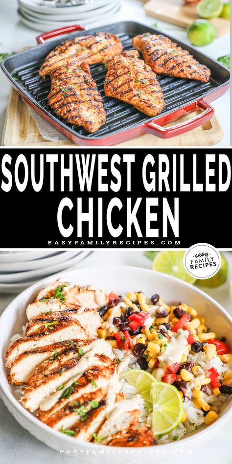 Getting your protein has never tasted so good! Lean grilled chicken, infused with southwest flavors. This Southwest Grilled Chicken is excellent for meal-prep and easy lunches and dinners. Serve over rice, on a salad, with pasta, in tacos … the possibilities are endless! This grilled southwest chicken is moist, juicy, and full of flavor - and so easy to make! Grilled Meal Prep For The Week, Grill Meal Prep, Chicken Breast Recipes Grilled, Grilled Chicken Meal Prep, Southwest Grilled Chicken, Salad With Pasta, Healthy Grilled Chicken Recipes, Grilled Chicken Dinner, Cookout Recipes