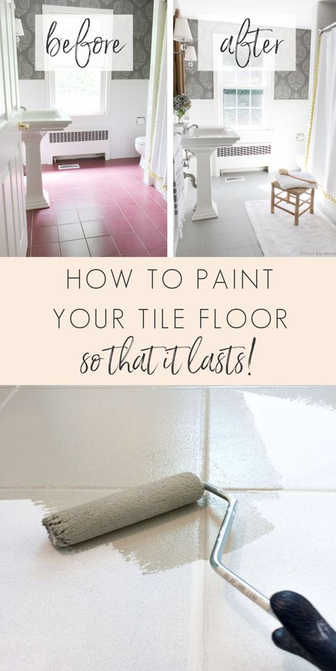 Painting Ceramic Tile Floor, Painted Bathroom Floors, Ceramic Tile Floors, Tile Floor Diy, Floor Makeover, Painted Bathroom, Painting Tile Floors, Diy Ikea, Ceramic Floor Tiles