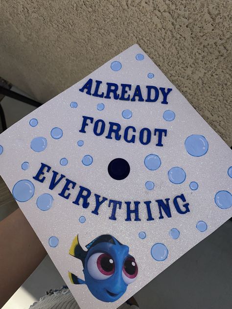 Funny Cap Ideas For Graduation, Graduation Cap Designs Care Bears, Ghost Face Graduation Cap, Dory Cap Graduation, Cap Decoration Graduation High School Funny, Graduation Cap Designs Dory, Cap Inspiration Graduation, Graduation Outfit Ideas High School 2023, I Already Forgot Everything Cap