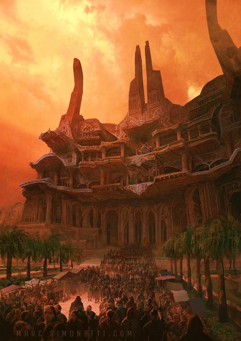 The Temple of Alia by MarcSimonetti on DeviantArt Marc Simonetti, Dune Frank Herbert, Dune Art, Frank Herbert, Historical Painting, Interior Illustration, Fantasy Setting, Fantasy Places, Modern Fantasy