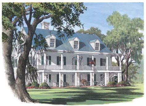 Southern-colonial House Plan - 4 Bedrooms, 4 Bath, 4298 Sq Ft Plan 57-292 Southern Colonial House Plans, Adu Garage, Stacked Porches, Southern Colonial, Hgtv House, Southern Style House, Colonial Style House Plans, Colonial Style House, Southern Style House Plans