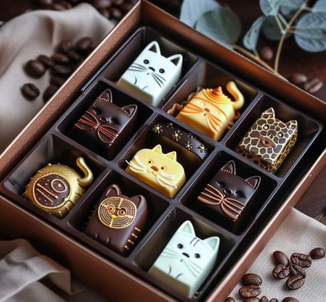 Chocolate Boxes Packaging, Luxury Chocolate Box Design, Box Of Chocolates Gift, Chocolate Box Design, Chocolate Store Design, Cat Chocolate, Chocolate Table, Chocolate Stores, Chocolate Candy Recipes