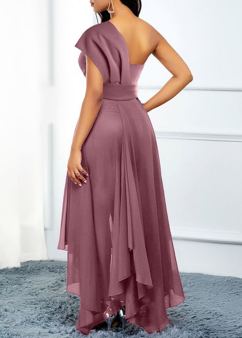 Dusty Pink Asymmetric Hem High Low Belted Dress | modlily.com - USD 42.98 Asymmetrical Dress Outfit, Dusty Pink Dress, Pink High Low Dress, Pink Dress Outfits, Lace Dress Classy, Dusty Pink Dresses, Cute Dress Outfits, Beautiful Maxi Dresses, Fashion Dresses Online