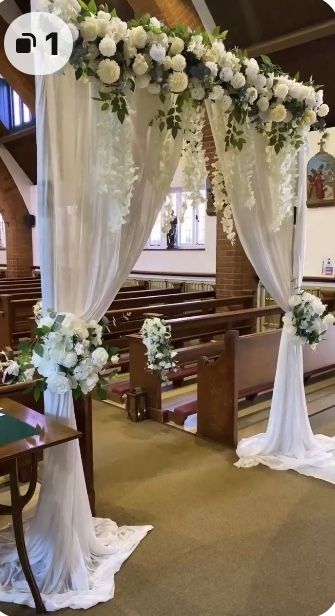 Floral Entrance Wedding, Backdrop Flowers Wedding, Church Wedding Backdrop, Church Entrance Wedding Decorations, Church Wedding Decorations Aisle Entrance, Wedding Church Aisle Decorations, Wedding Simple Decoration, Church Flower Arrangements Wedding, Church Ceremony Decor