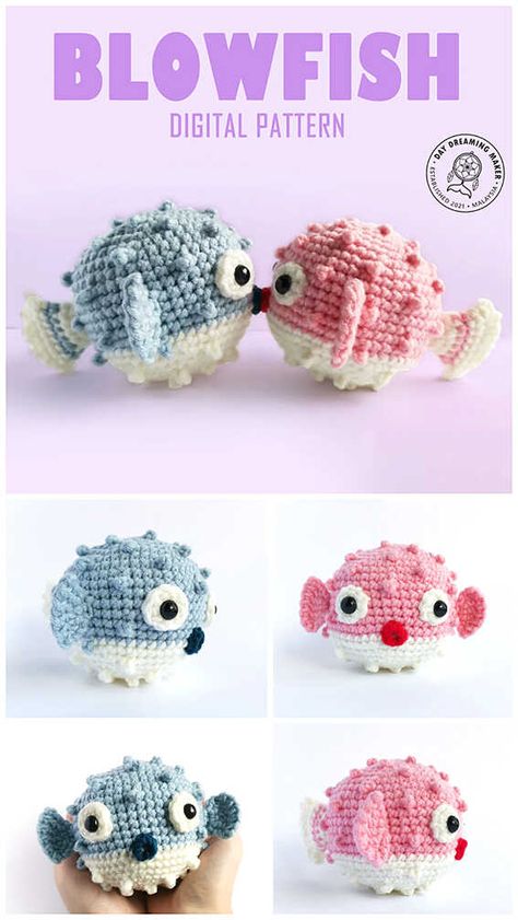 Crocheted Ocean Animals, Crochet Ocean Pattern, Sea Animal Amigurumi Free Pattern, Crochet Pufferfish Pattern Free, Sea Amigurumi Free Pattern, Beta Fish Crochet Pattern Free, Sea Creature Crochet Pattern, Hawaii Crochet Patterns, Blowfish Crochet Pattern Free