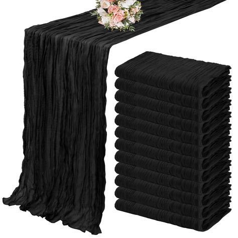 PRICES MAY VARY. Polyester 🎁【Package Include】: You will get 12 pieces 10ft length black cheesecloth table runner,Product size: 35 inches wide and 120 inches long, suitable for round or square tables that can accommodate 8-10 people. Perfect for romantic and elegant party events. 🎁【Premium Material】: The elegant black table runner is made of high-quality polyester, featuring good durability and flexibility,the edge of the table runner is locked with delicate stitching, not easy to fall off, and Cheese Cloth Table Runner, Cheese Cloth Table, Table Runner For Wedding, Cloth Table Runner, Gauze Table Runner, Dark Wedding Theme, Cheesecloth Table Runner, Rustic Wedding Table Decor, Wedding Runner