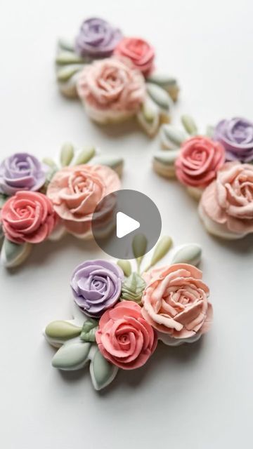 Cacey Cox on Instagram: "Let’s make some florals. Piping tip is the ateco 124k. Cutter- @sweetsilhouettes. Excuse my bad voiceovers, they aren’t easy but Instagram is forcing my hand on getting hip with the times 😂  . . . #caceyscakery #sugarcookies #decoratedcookies #edibleart #cookieart #cookiesofinstagram #customcookies #royalicingflowers #fyp #viral #royalicingtransfers #royalicing #howto #tutorial #cookievideo #pipedflowers #roses #flowers #reelsinstagram #réel #reelitfeelit" Flower Piping Tips Royal Icing, Royal Icing Rosettes How To Make, How To Make Royal Icing Roses, Royal Icing Floral Tutorial, Royal Icing Rosettes, Stiff Royal Icing Recipe For Flowers, Making Royal Icing Flowers, Royal Icing Roses On Cookies, Flower Cookies Buttercream