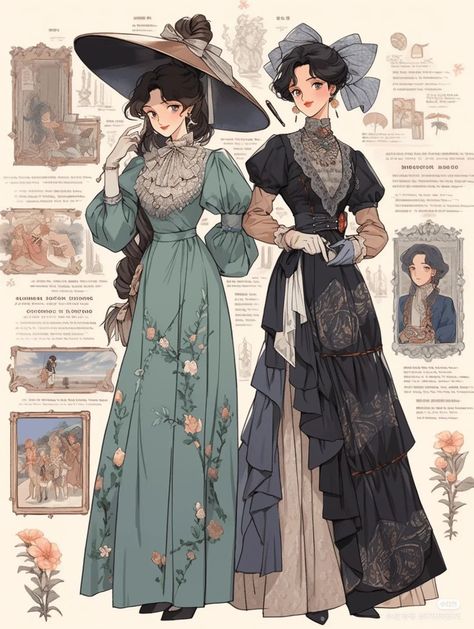 Victorian Dress Drawing, Gaun Abad Pertengahan, Art Outfits, Old Fashion Dresses, Dress Design Sketches, Dress Drawing, Retro Mode, Anime Dress, Fashion Design Drawings