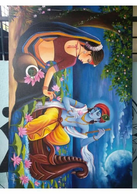 Janmashtami Painting On Canvas, Indian Modern Art Paintings Abstract, Radha Krishna Art Paintings, Radhe Krishna Rangoli Designs, Painting Of Krishna And Radha, Radha Krishna Modern Art Paintings, Canvas Painting Krishna, Radhe Krishna Painting Canvas, Janmashtami Painting