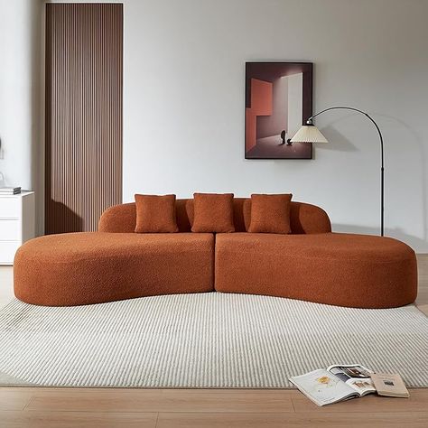 Amazon.com: BAMOOLI 119'' Curved Sofa Couch, Mid Century Modern Half Moon Living Room Sofa, Luxury 4-Seat Sofa Couch with High-Density Foam Filled, Sherpa Lamb Fabric Sectional Sofa for Apartment, Office, Orange : Home & Kitchen Orange Sofas, Velvet Sofa Living Room, Orange Sofa, Curved Sectional, Living Room Apartment, Foam Sofa, Fabric Sectional Sofas, Sherpa Fabric, Room Apartment